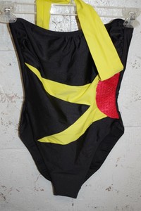 black and yellow one piece bathing suit