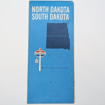 #ad 1969 Standard Oil North South Dakota Gas Station Map American Oil Vtg ND SD E10 $7.58