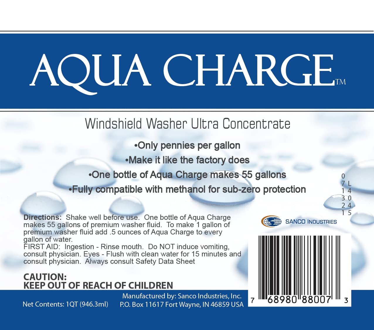 Sanco Industries Aqua Charge - Ultra Concentrated WIndshield Washer Fluid - M...