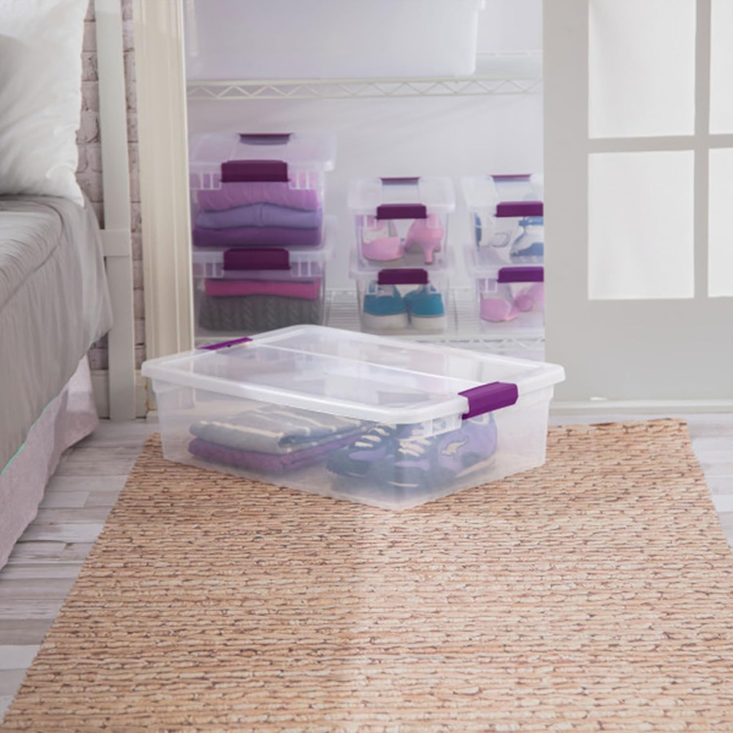 6-Pack 32 Quart Clearview Latch Box, Stackable Organizer Bins with Latching L...