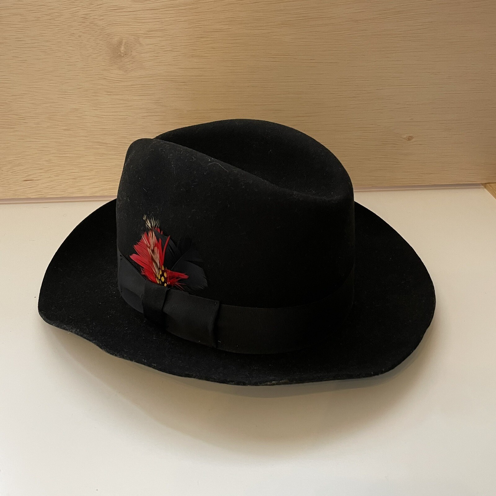 Vintage Golden Gate Hat Company Black Feather Fedora Casablanca Size