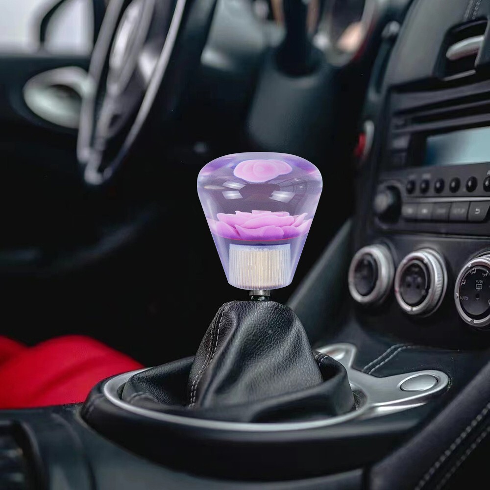 50MM JDM Clear Purple Real Flowers Diamond Shape Manual Car Gear