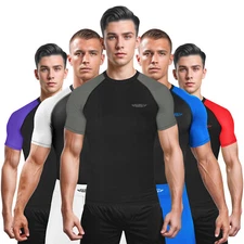 Exxact Sports Short Sleeve Men's BJJ Rash Guard, No Gi Compression Shirt for Men