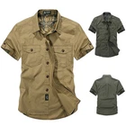 Men Short Sleeve Shirts Army Work Cargo Shirt Military Casual Cotton Shirt Tops