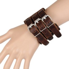 Punk Wide Genuine Leather Belt Wrap Wristband Bangle Cuff Bracelet Adjustable