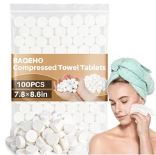 100 Compressed Towel Tablets - Disposable Face Washcloths Fast Drying Lightweigh