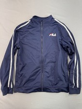 FILA Boys Track Jacket Size Large 12 Navy Blue Striped Arm Full Zip Embroidered