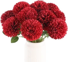 Artificial Chrysanthemum Flowers Burgundy Red 12 Pcs