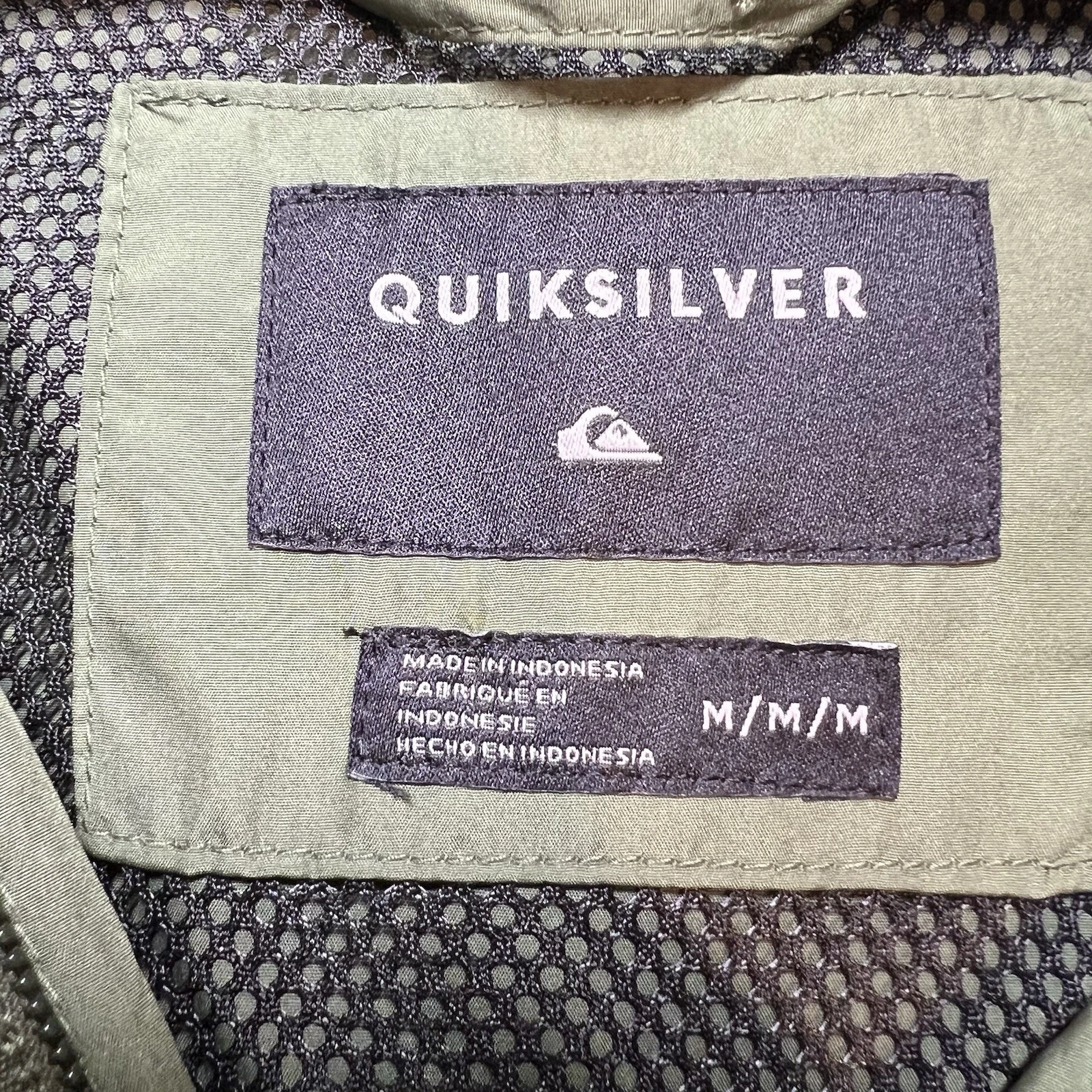 Quiksilver Mens Windbreaker Jacket Green Beige Colorblock Hooded Mesh Lined M image 3
