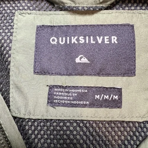 Quiksilver Mens Windbreaker Jacket Green Beige Colorblock Hooded Mesh Lined M image 3