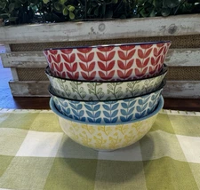 Set of 4 Creative Co-Op Stoneware Lotta Collection Bowls 4-1/2" Round x 2-1/4"H
