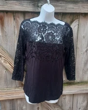 Escada Black Lace & Beaded Blouse - Size M Luxury Designer Top