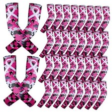 18 Pairs Breast Cancer Awareness Sleeves Pink Ribbon Arm Small Camouflage