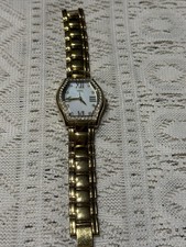DMQ Ladies Gold - Tone Quartz Watch- Model 11737 - CZ Crystal Bezel- Japan Move