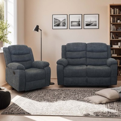 Boston Manual Recliner Fabric 1+2 Seater Sofa Set UK - Main Image