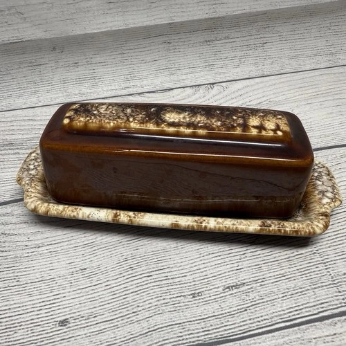 Vintage Hull Pottery Brown Drip Glaze Butter Dish USA OvenProof Kitchenware 60's