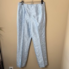 Vintage Talbots 100 Silk Embroidered Pants Womens 10 Light Blue Fancy Formal