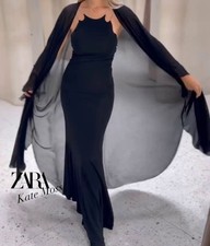 KATE MOSS ZARA CHIFFON ASYMMETRIC TASSEL FRINGE MAXI KIMONO JACKET CAPE PONCHO M