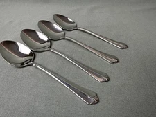 FOUR Oval Soup Spoons Oneida JUILLIARD Pattern Stainless Glossy Cube Mark 7 1/4"