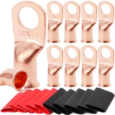 TKDMR 10pcs 1/0 AWG-1/2 Battery Lugs,Copper Wire ,Heavy Duty Cable Ends,Tubular