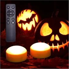 2 Pack Battery Operated LED Lights with Remote and Timer, Bright Flickering Flam