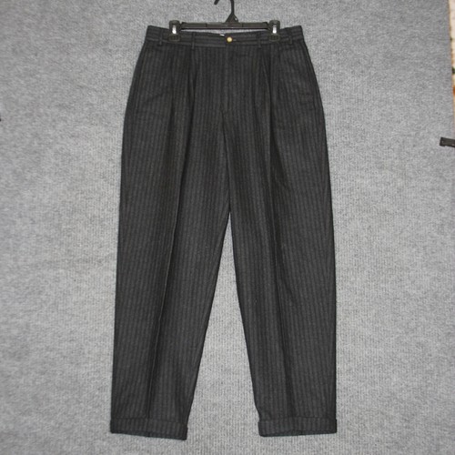 Vintage Structure Pleated Trousers Mens 32S Black Wool Blend Italian Fabric - Image 1
