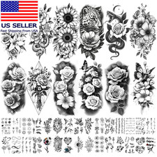 92 Sheets Flower Temporary Tattoos for Women Arm Neck  Sunflower Serpent Peony Fl
