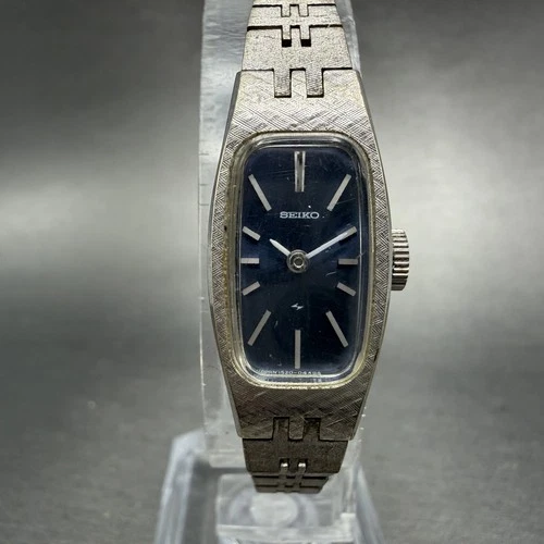 Seiko Watch Women 14mm Blue Dial Silver Tone Rectangle 1520-3629 Manual Runs