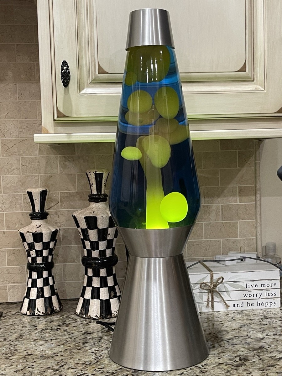 27 Inch Lava Lamp Silver Base Yellow Wax and Blue Liquid | eBay