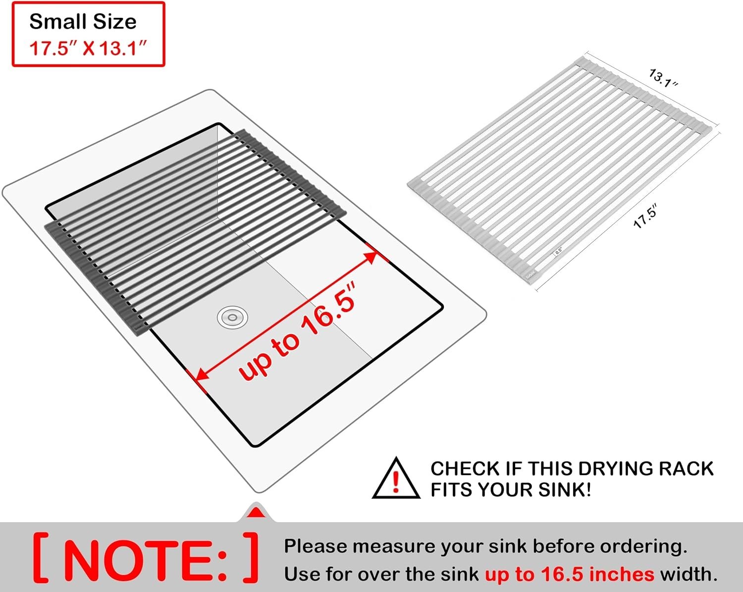 17.5" x 13.1" Foldable Dish Drying Rack - Non-Slip, Rust Resistant, Heat Safe