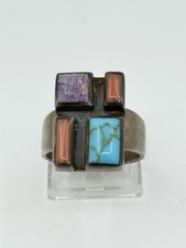 Designer Signed Sterling Silver Turquoise Spiny Oyster Ring Sz 9.75 12.6g