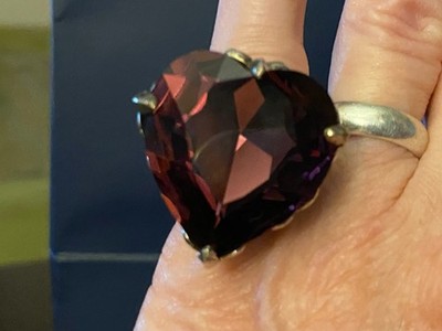 HardCore Elegance Swarovski Crystal Heart Ring Silver Plate Dark Purple Size 5