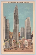 Vintage Rockefeller Center New York Linen Postcard Fifth Avenue View