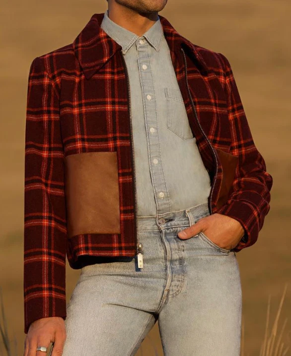 WAS HIM ST HELEN JACKET RED PLAID LEATHER