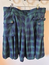 Green and Blue Scottish Tartan Utility Kilt Midi Skirt Men sz XL