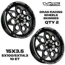 2 15X3.5" VMS RACING ROCKET SKINNES TRACK BLACK RIMS WHEELS 5X100 5X114.3 ET 10