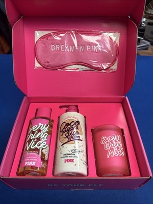 VS pink cheer in here gift set NEw mist, lotion, candle & sleep mask