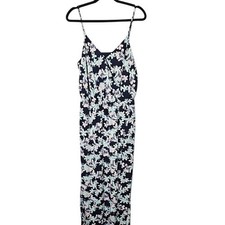 Banana Republic Women 14 Navy Blue Floral Wrap V-Neck Spaghetti Strap Maxi Dress