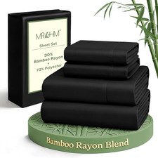 Queen Sheet Set, 4-Piece Cooling Sheets, Rayon Derived from Bamboo  Polyester B