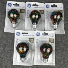 Lot of 5 GE Stained Glass 25W A19 Medium Base Light Bulb 46645 SEALED!