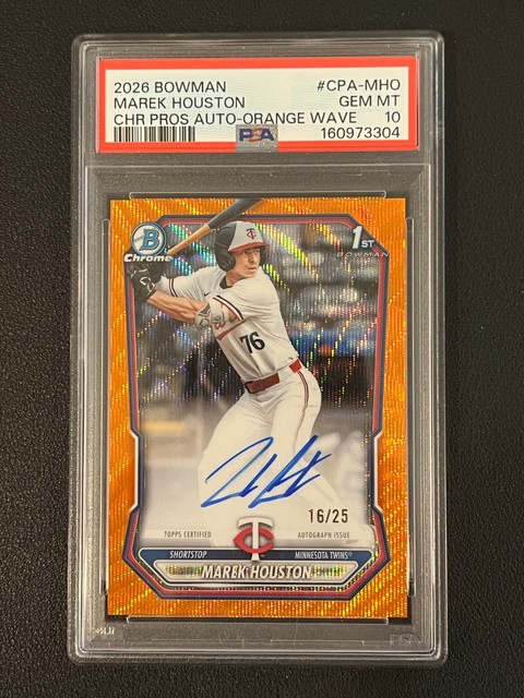 Marek Houston 2026 Bowman Chrome 1st Auto Orange Wave 16/25 PSA 10 Twins