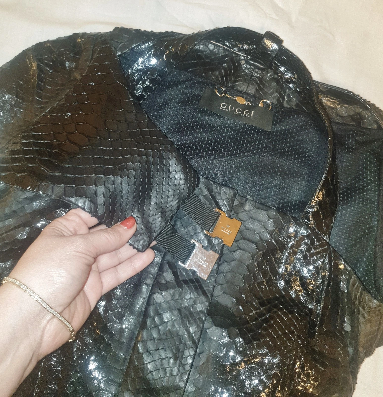 GUCCI ~ RARA pelle di serpente vera PYTHON 2 in 1 top giacca nera taglia: S * AUTENTICA