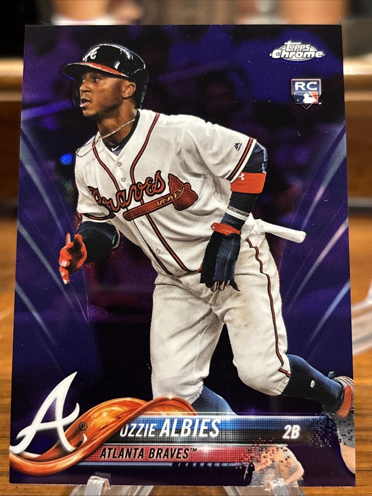 2018 Topps Chrome Purple Refractor RC Ozzie Albies 04/299 Atlanta Rookie