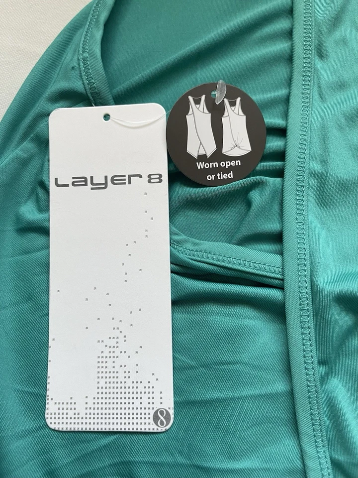 Camiseta deportiva Layer8 para mujer XS verde azulado yoga correr corbata azul verde corredor espalda sin mangas NUEVO Foto 4 de 4