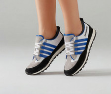 Dsquared2 Trainers womens Size 5 White Leather Blue Suede Lace Up Sneakers Shoes