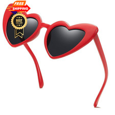 aisswzber Heart Shaped Sunglasses for Women,Vintage Cat Eye Mod Red, Red