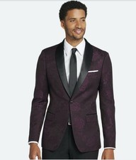 Egara Men's Plum Floral Jacquard Tuxedo Blazer with Black Shawl Lapel