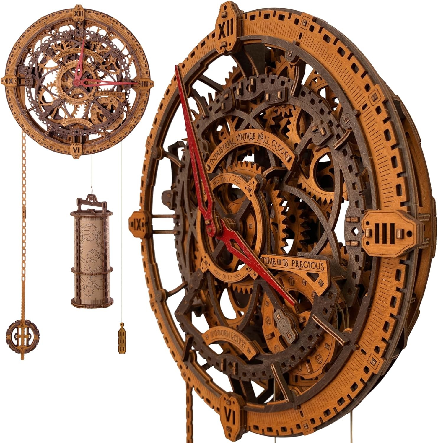 WOODEN.CITY Steampunk 3D Puzzle Clock – DIY Mechanical Wall Clock Kit for Adul