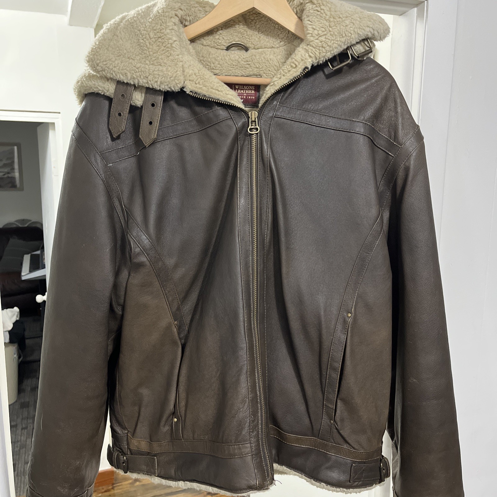 Vintage B3 Aviator Bomber Jacket Brown Genuine Wilson Leather Mens Large