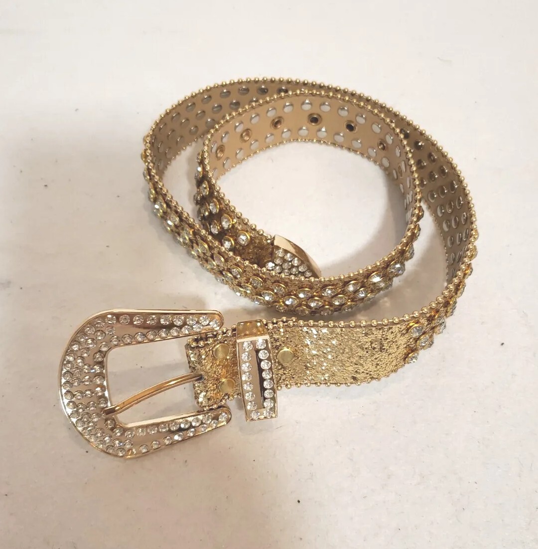 Ladies Gold Metallic Rhinestone Belt New Bling Western  display picture 1